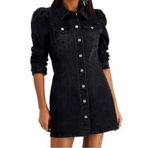 Tinseltown Black Denim Dress Puff Sleeves